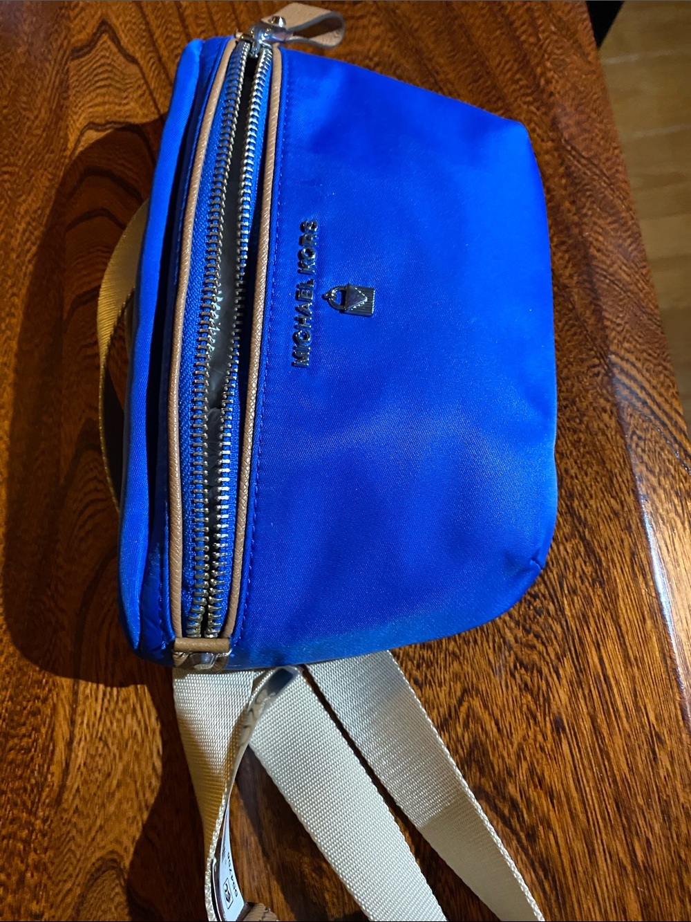 Michael Kors Men's Bright Blue Nylon Belt Bag with Cream Strap
